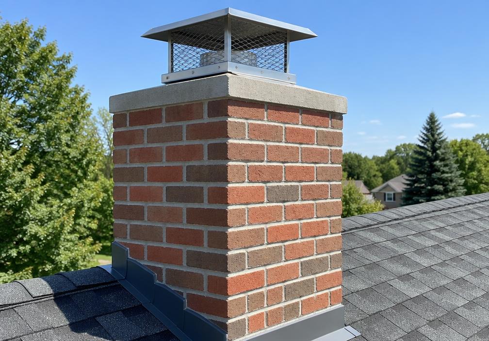 Restored brick chimney with a rebuilt crown and new stainless cap